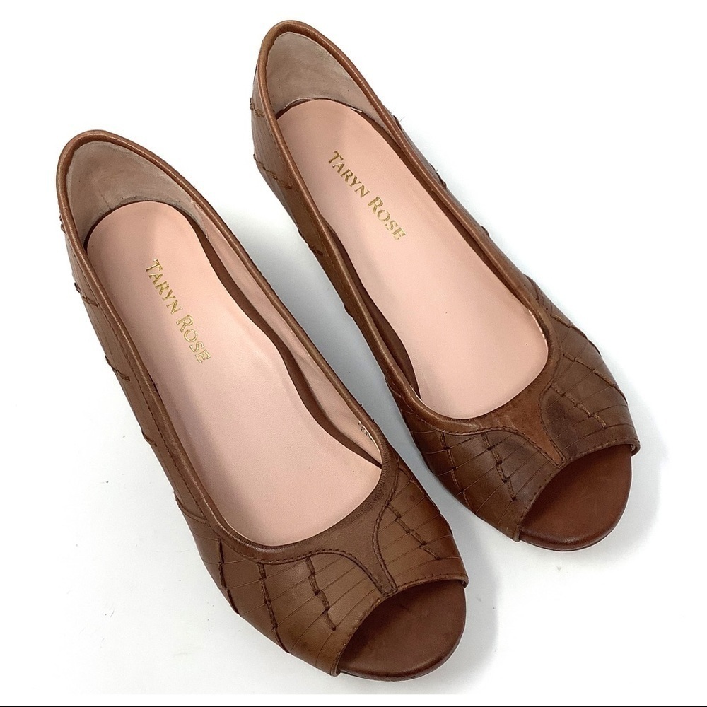 FINAL PRICE Taryn Rose Sadey Leather Peep Toe Cork Wedges 6.5M - Picture 6 of 14